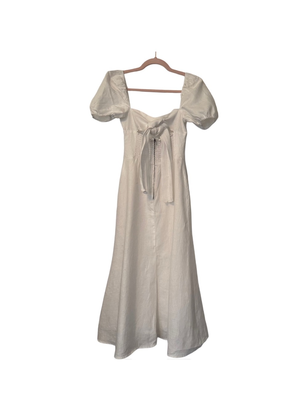 Reformation Denver White Linen Open Back Puff Sleeve Romantic Midi Dress Size 0 - Picture 8 of 11